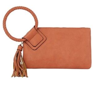 INDIGO LUXE tan Beatrice Western wristlet clutch NWT 10.5"x 6.2"